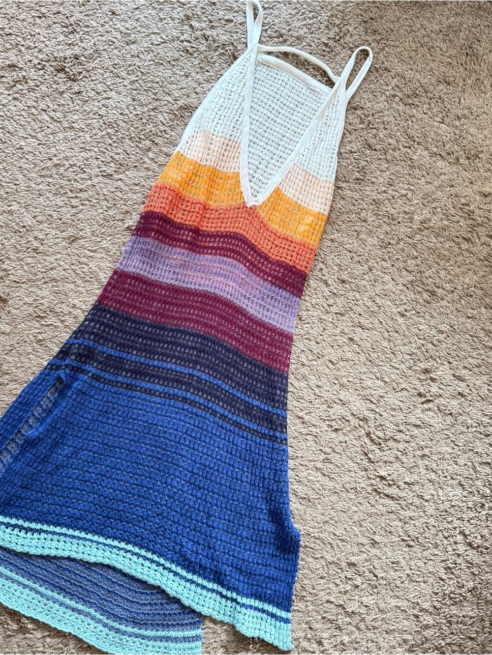 Free People Crochet Women’s Coverup Dress Size Small Colorful Stripes